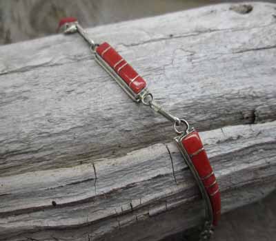 Zuni Inlay Coral Bracelet